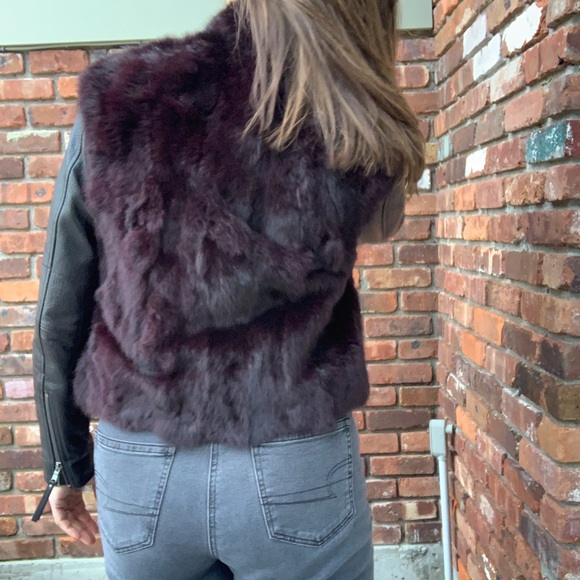 Adrienne Landau slim rabbit fur vest M Merlot - Picture 9 of 11